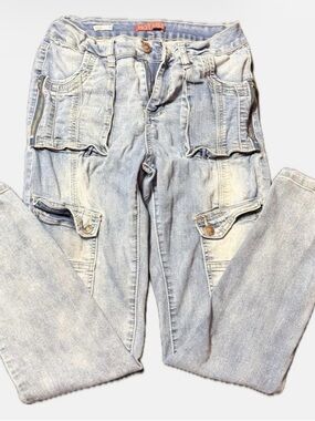 Girls Hot Kiss Light Blue Cargo Jeans with Front Flap Pockets